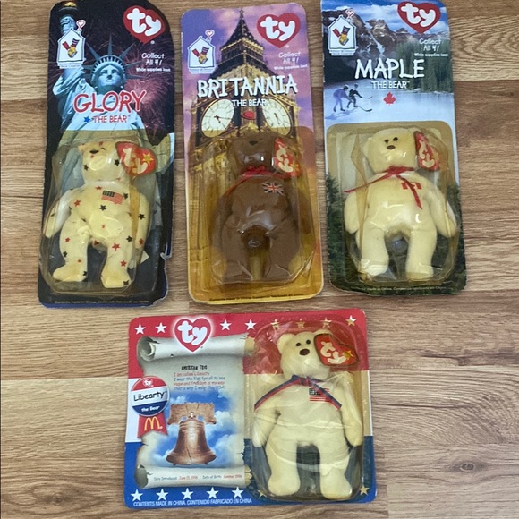 Mini Ty Beanie Babies Bears Set - Red Brown Cream